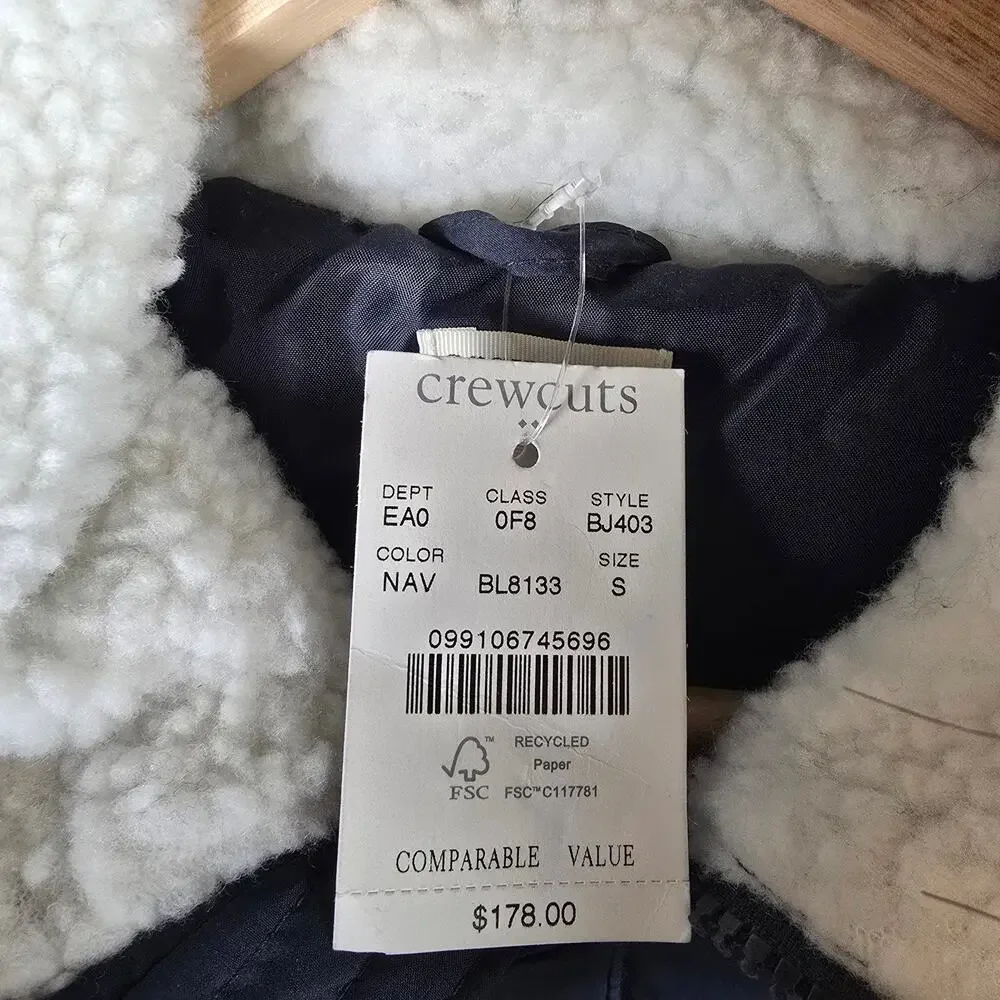 J.Crew Crewcuts Kids Fishtail Parka Size S/6 Navy Blue Faux Fur Winter Coat Hood
